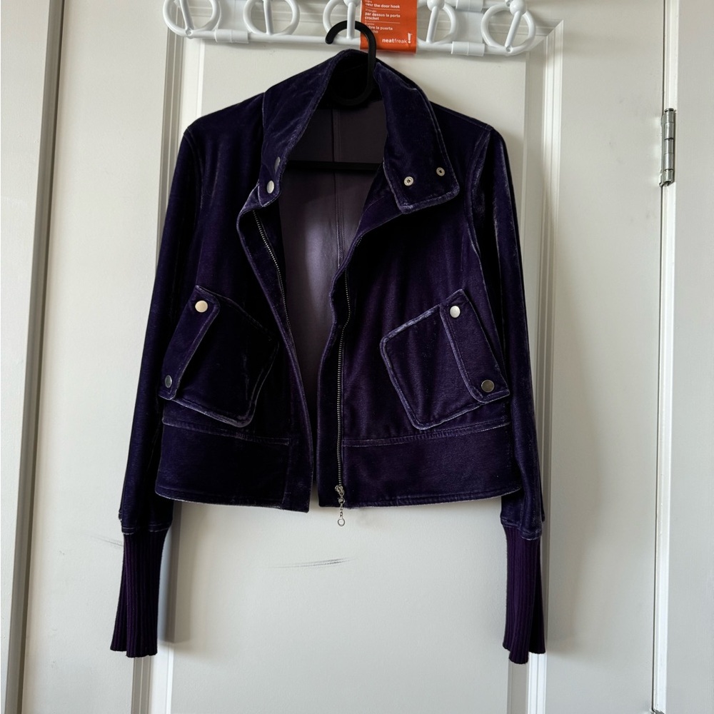 Velvet Purple Cropped Jacket- 2000s juicy tracksuit look